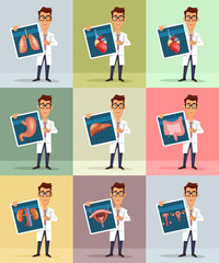 Doctor and internal organs. Vector flat illustration