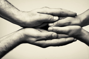Black and white toned photo with hands (hands that  take care)