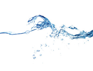 Obraz premium Water splash and bubbles on white background