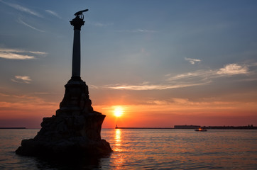 Monument to the Scuttled Warships in Sevastopol in sunset, Crimea