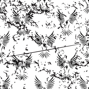 Flying bird pattern, grunge, monochrome