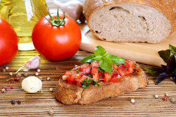 Bruschetta with tomato, garlic and basil