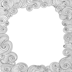 Abstract vector black and white decorative frame with curling lines