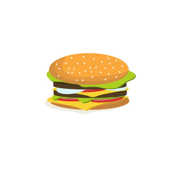 Vector illustration of a hamburger in flat style.