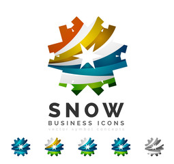 Set of abstract colorful snowflake logo icons, winter concepts