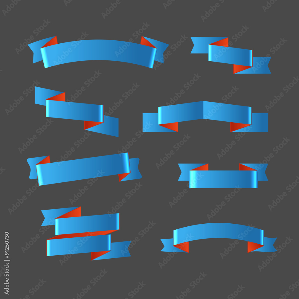 Poster different retro style blue ribbons set. ready for a text