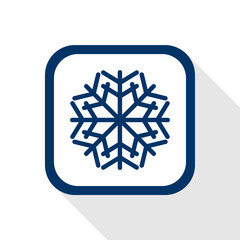 square blue icon snow flake with long shadow - symbol of winter, cold, christmas, slippery ice, icing