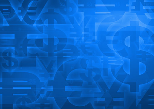 Currency Symbol On Bright Blue For Financial Background