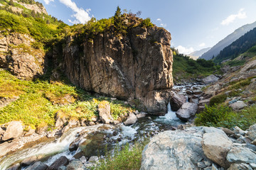 River in mountain valley . Natural summer landscape
