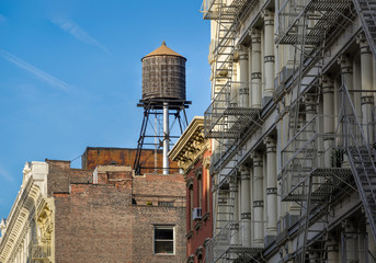Wooden water tank and cast iron facades with, Soho, New York
