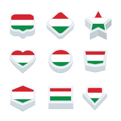 hungary flags icons and button set nine styles