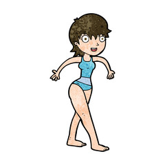 cartoon happy woman in swimming costume