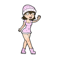 cartoon pretty girl in hat waving