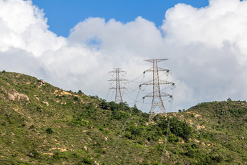 Power lines  and towers in Hong Kong, China