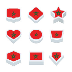 morocco flags icons and button set nine styles