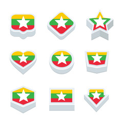 myanmar flags icons and button set nine styles