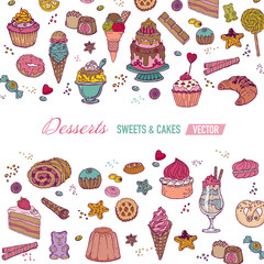 Colorful Card or Brochure - with Cakes, Sweets and Desserts 