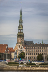 Fototapeta premium Skyline of Riga seen across the river Daugava