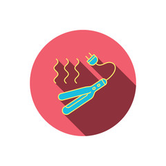 Curling iron icon. Hairstyle electric tool sign.