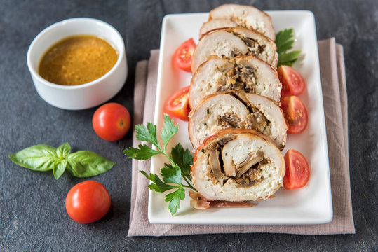 Rolled meat with champignons