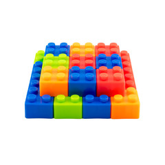 Colorful plastic blocks for kids isolated on white background