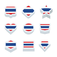 thailand flags icons and button set nine styles