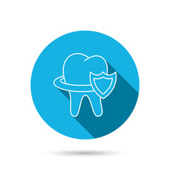 Tooth protection icon. Dental shield sign.