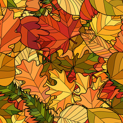 abstract vector doodle autumn leaves seamless pattern