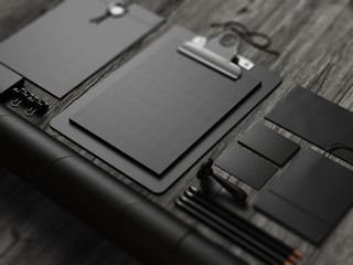 Set of black mockup elements . 3d render