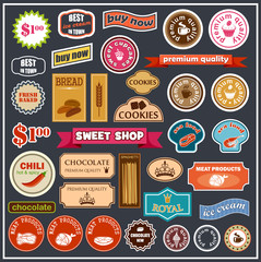 Set of labels and stickers for food. Vector illustration