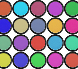 colorful eyeshadows in black boxes isolated on white