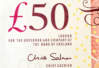 Closeup of a British Fifty Pound Note