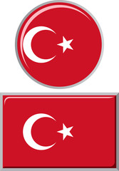 Turkish round and square icon flag. Vector illustration.