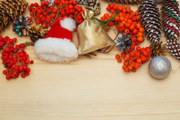 Christmas decorations on a background of the board