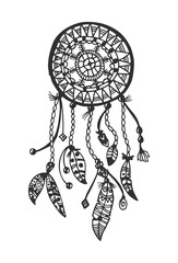 Tribal vector dream catcher with feathers
