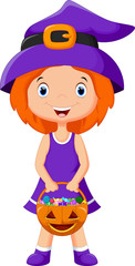Illustration of a kid dressed as a witch
