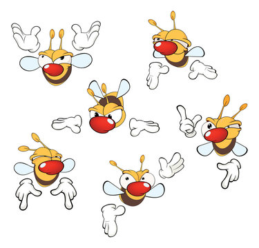 illustration of a set of cute cartoon yellow bees