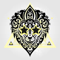 Lions head. Tribal pattern.