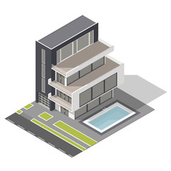 Modern residential building isometric icon set