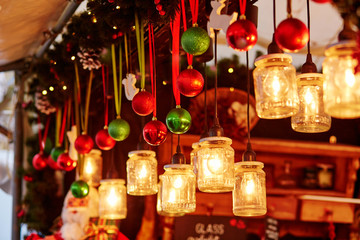 Colorful Christmas decorations on a Parisian Christmas market