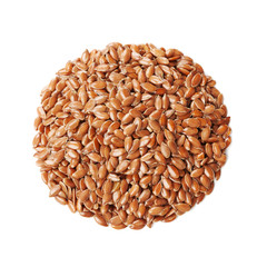 Closeup of flax seed or linseed isolated on white background, top view