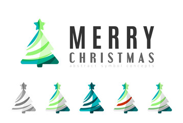 Set of abstract Christmas Tree Icons, business logo concepts