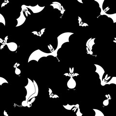Materiał do szycia Vector seamless halloween bats silhouette on black background