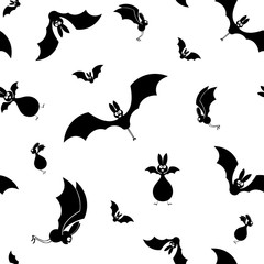 Vector seamless halloween bats silhouette on white background