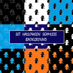 Set vector seamless background halloween ghost