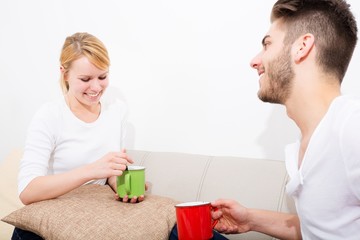 Young couple having a coffee break