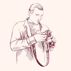 Photographer - hand drawn vector llustration realistic sketch