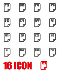 Vector grey file type icon set