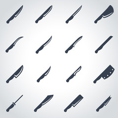 Naklejka premium Vector black kitchen knife icon set