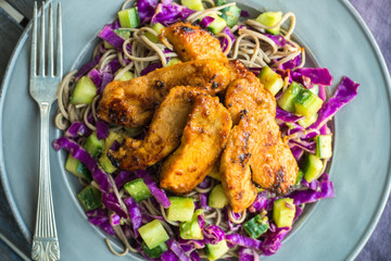 Cold Thai Chicken Cabbage Salad with Soba